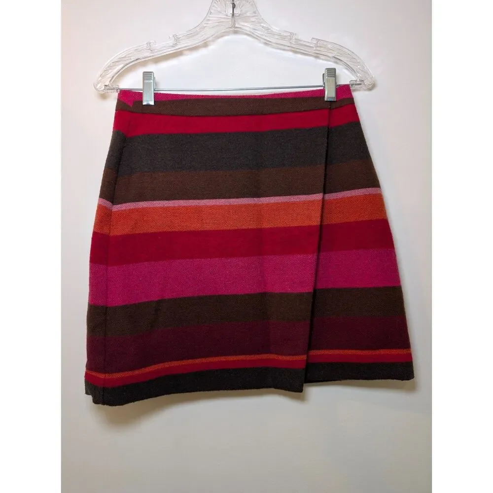 LOFT Petite Wool Mini Skirt 4P Striped Wrap Dark Academia Poetcore Heritage - Picture 2 of 9
